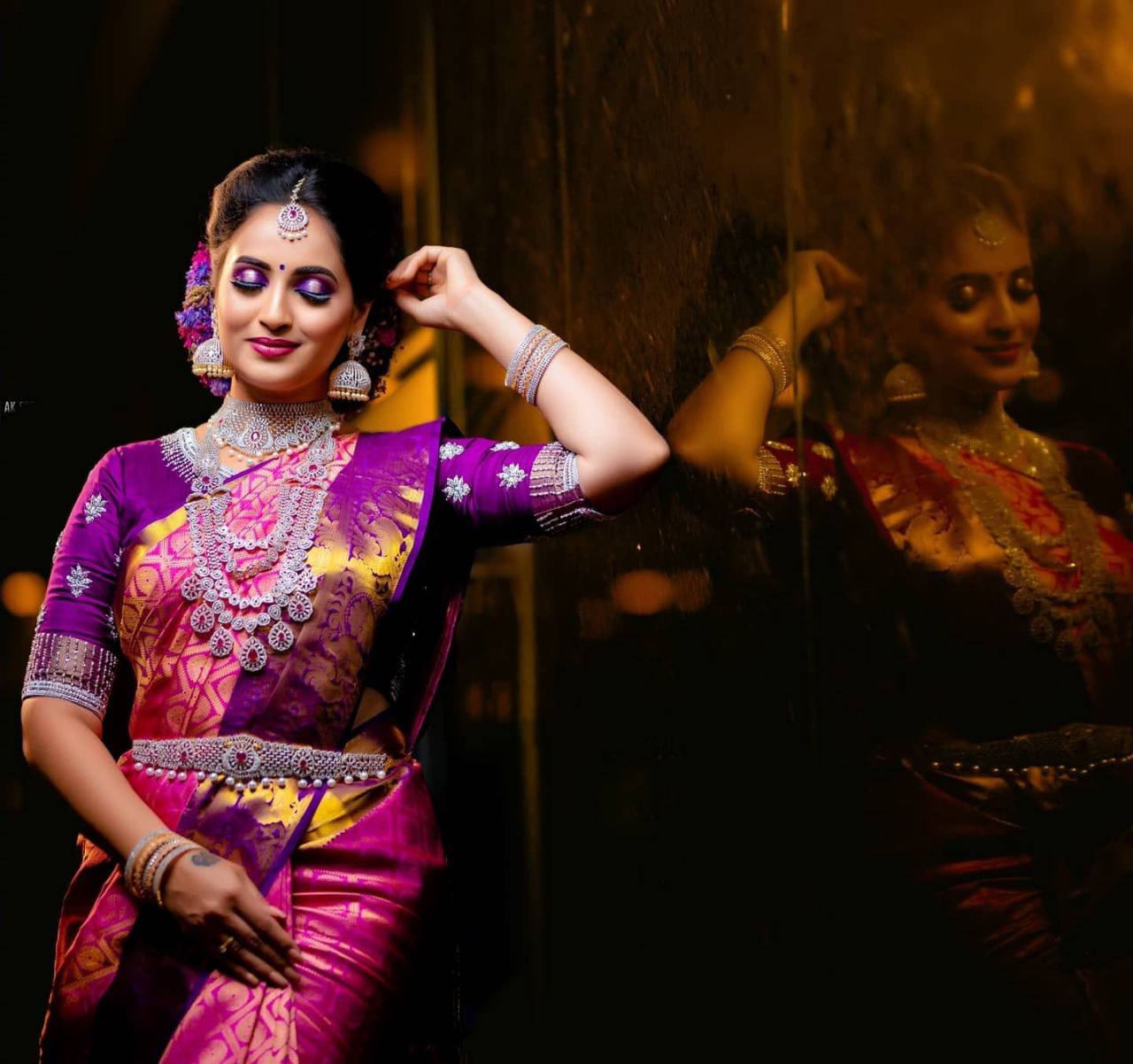 Pink Color Soft Lichi Silk Wedding Wear Saree