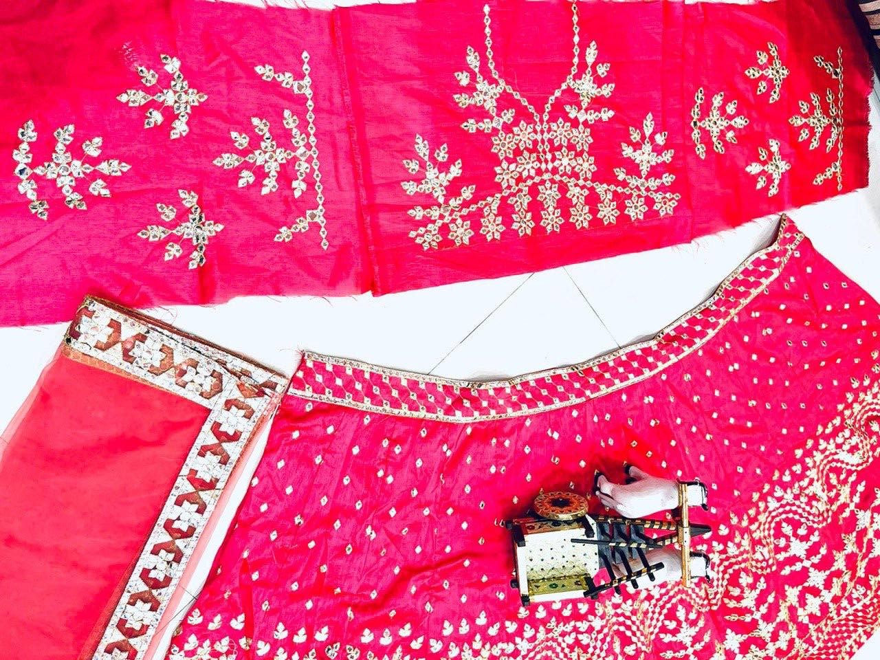 Desinger Pink Color Silk Foil Mirror Work Lehenga Choli