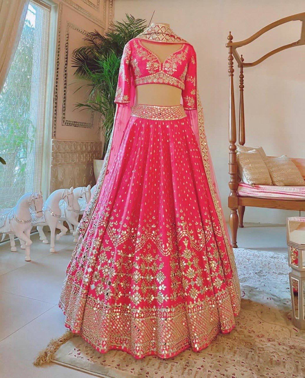 Desinger Pink Color Silk Foil Mirror Work Lehenga Choli
