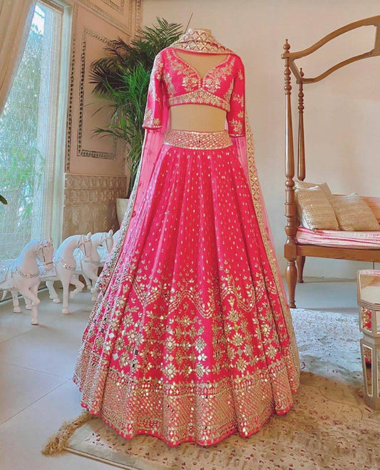 Desinger Pink Color Silk Foil Mirror Work Lehenga Choli