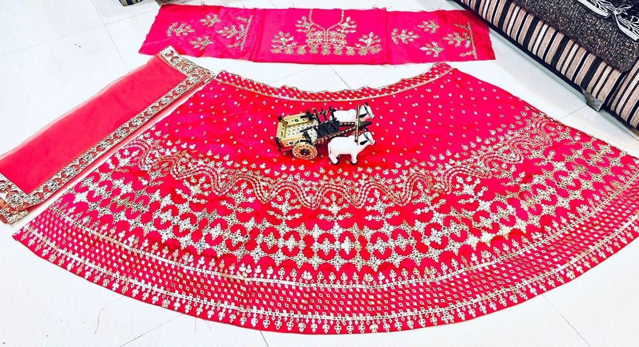 Desinger Pink Color Silk Foil Mirror Work Lehenga Choli