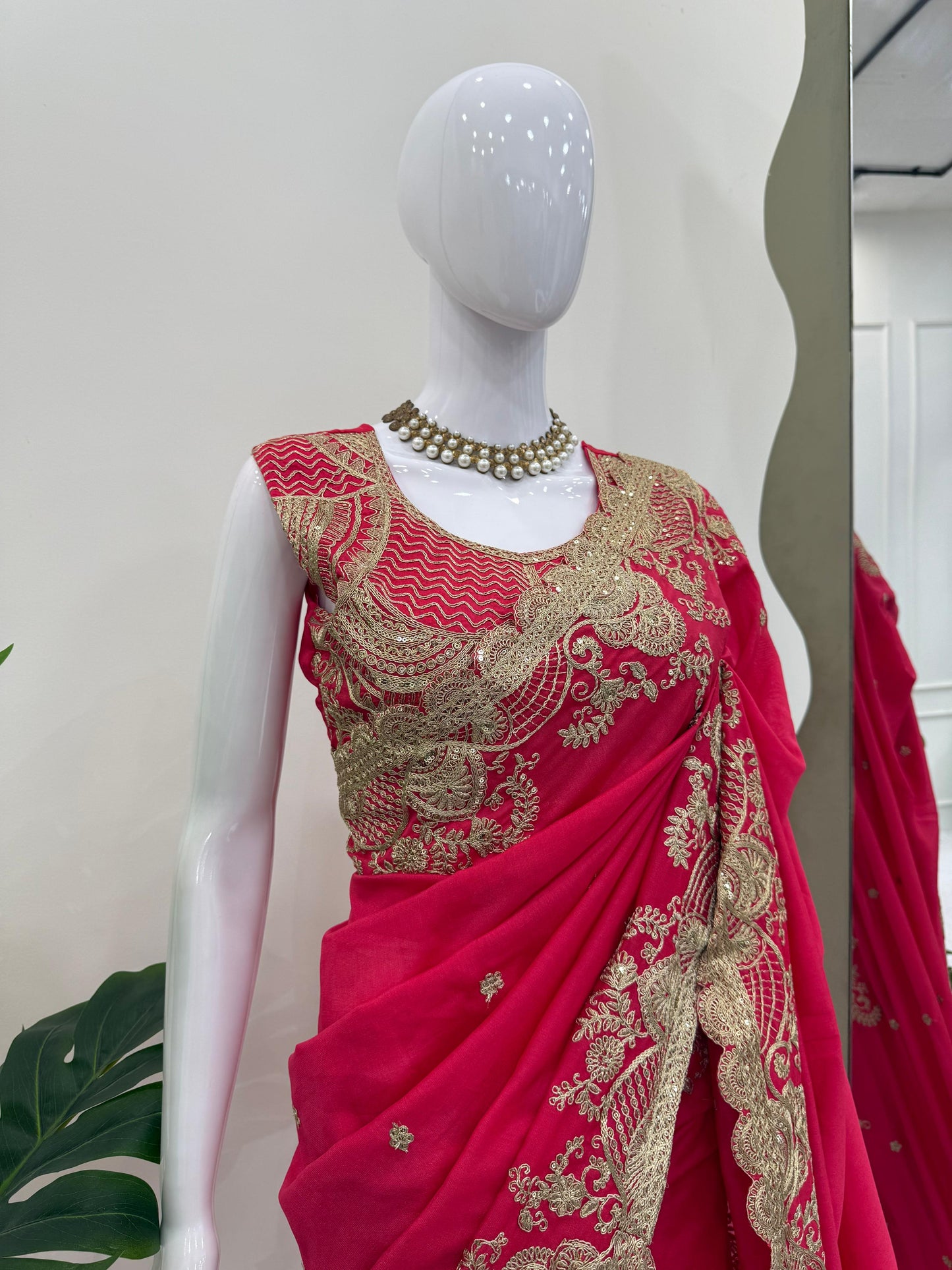 Graceful Pink Vichitra Silk Saree with Coding & Sequence Work