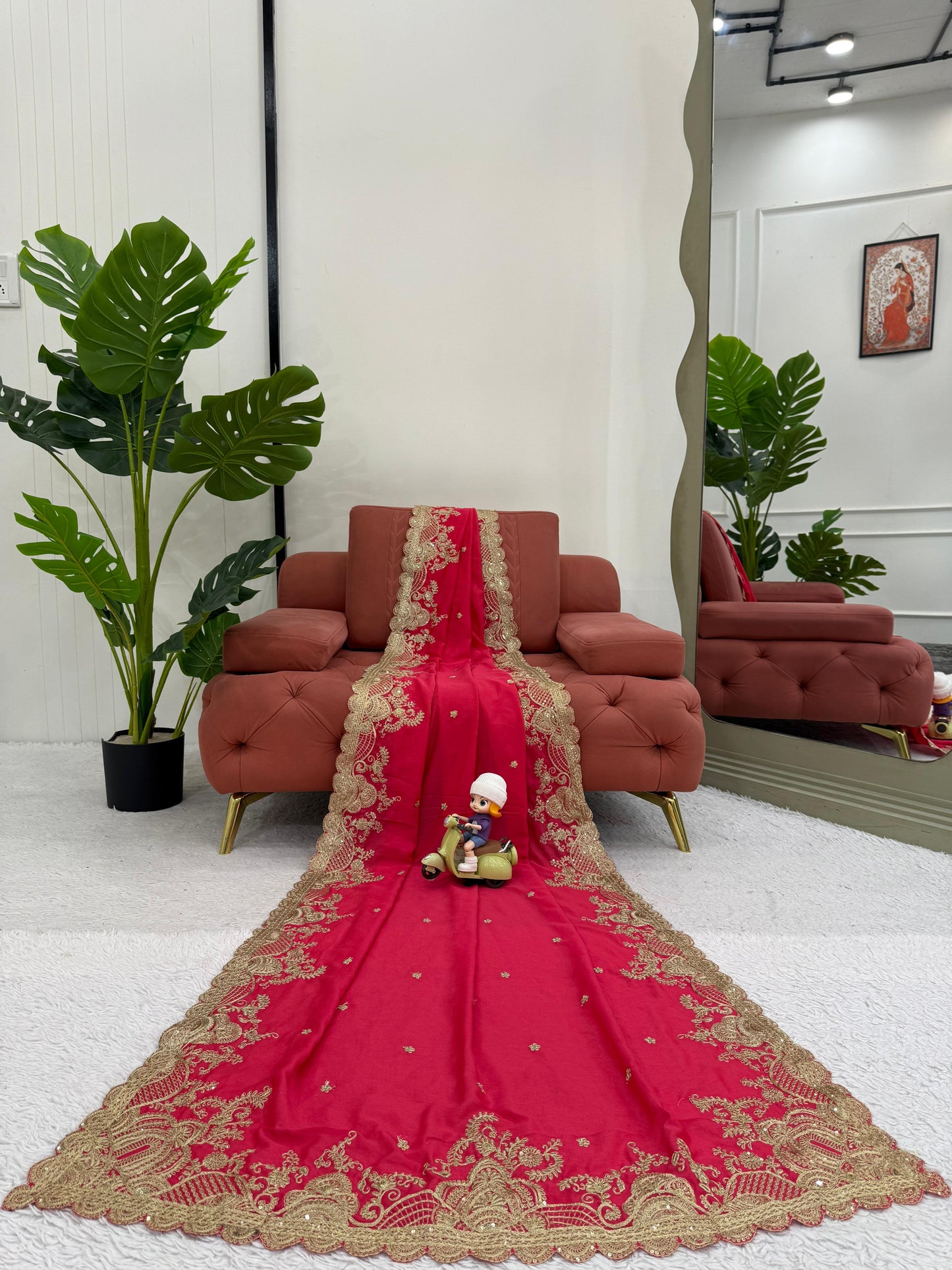 Graceful Pink Vichitra Silk Saree with Coding & Sequence Work
