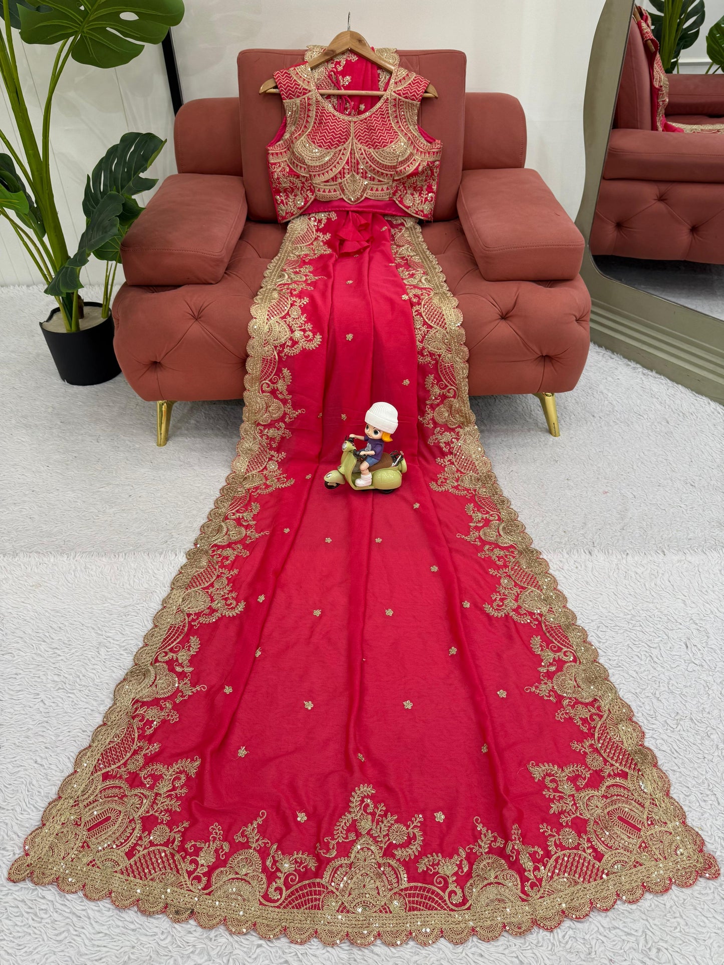 Graceful Pink Vichitra Silk Saree with Coding & Sequence Work