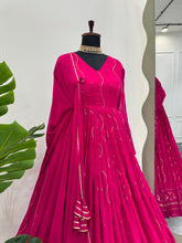 Load image into Gallery viewer, Pink Georgette Embroidered Full Sttiched Party Wear Gown
