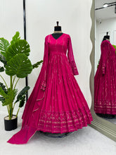 Load image into Gallery viewer, Pink Georgette Embroidered Full Sttiched Party Wear Gown
