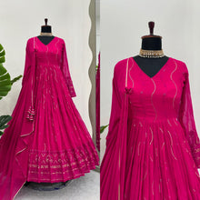 Load image into Gallery viewer, Pink Georgette Embroidered Full Sttiched Party Wear Gown
