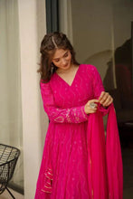 Load image into Gallery viewer, Pink Georgette Embroidered Full Sttiched Party Wear Gown
