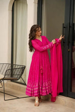 Load image into Gallery viewer, Pink Georgette Embroidered Full Sttiched Party Wear Gown
