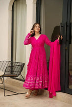 Load image into Gallery viewer, Pink Georgette Embroidered Full Sttiched Party Wear Gown
