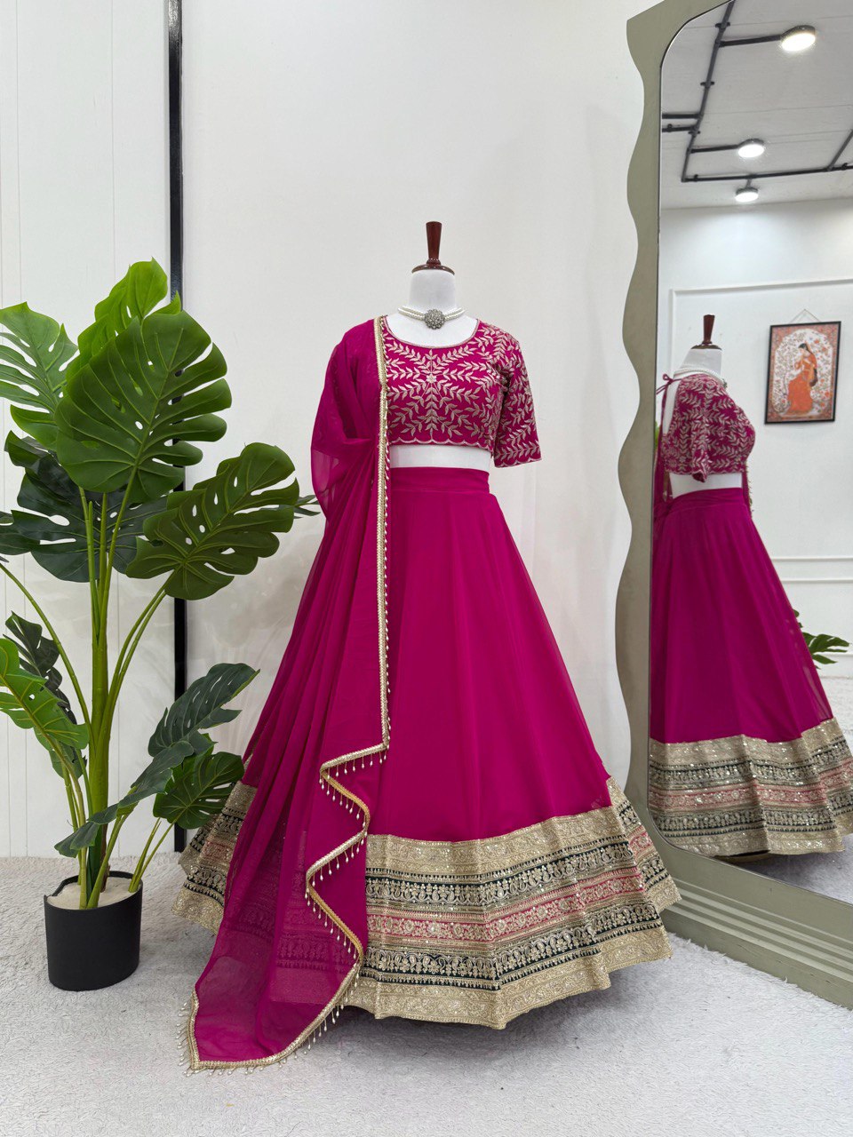 Pink Georgette Embroidered Lehenga Choli