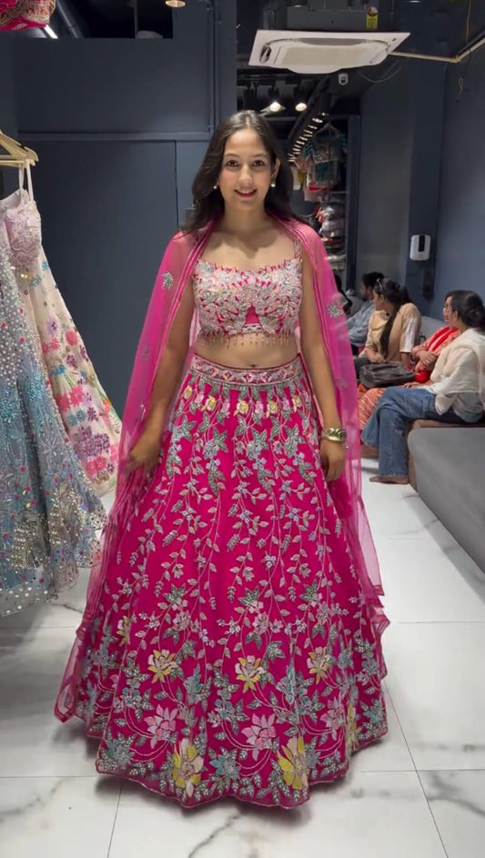 Pink Color Georgette Embroidered Lehenga Choli
