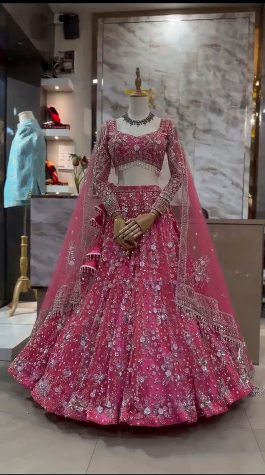 Carrot Pink Soft Net Sequence Semi Stitched Lehenga Choli