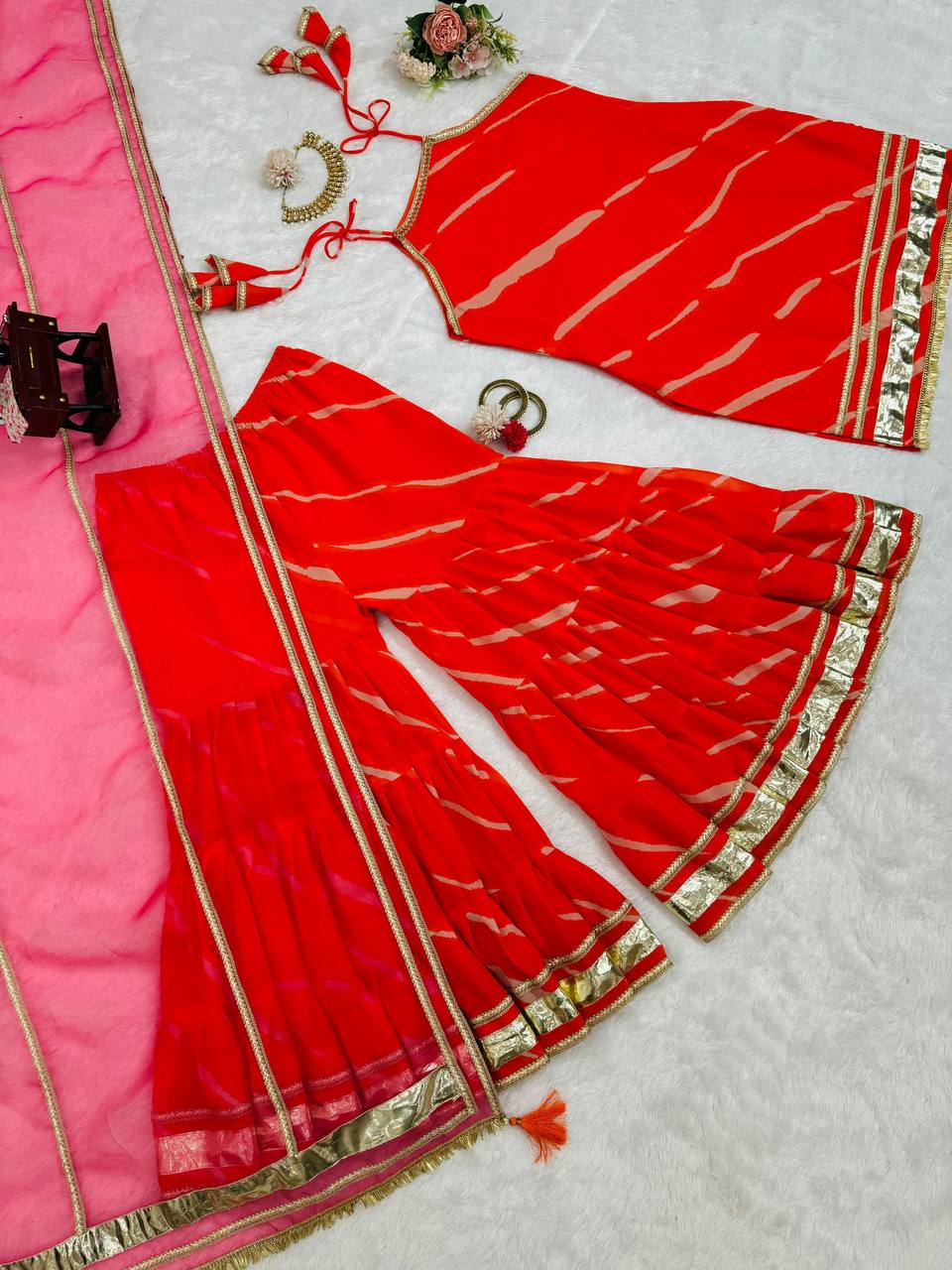 Orange color Georgette Ready Made Sharara Suit Set For Women