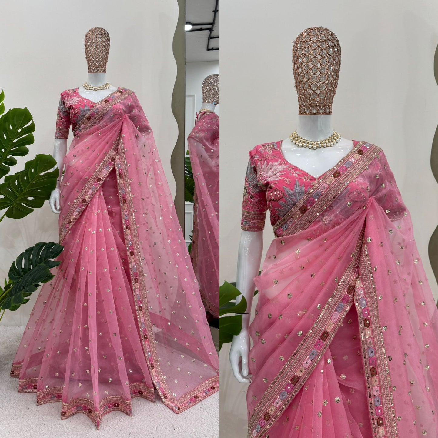 Pink Color Organza Designer Saree