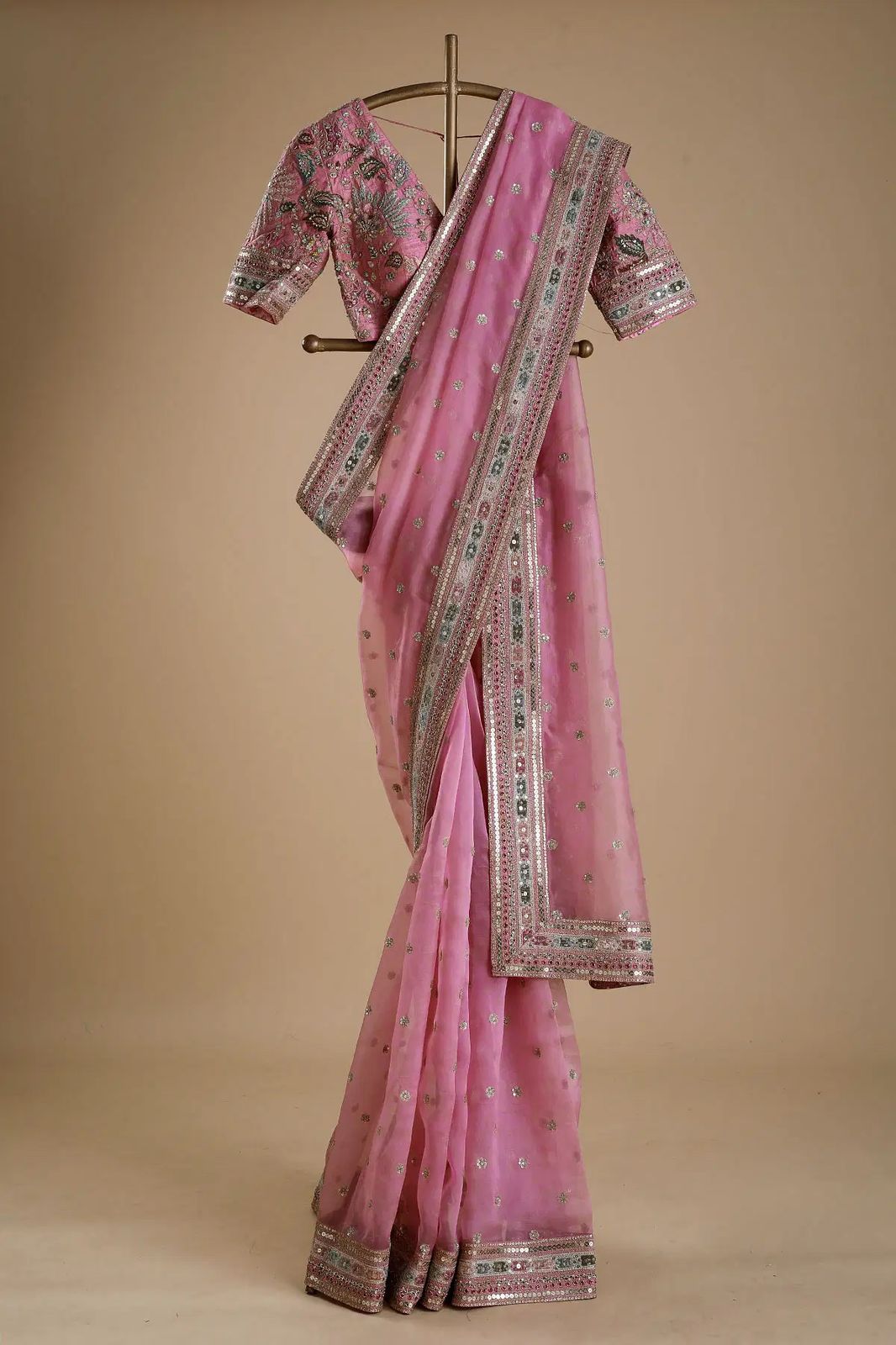Pink Color Organza Designer Saree