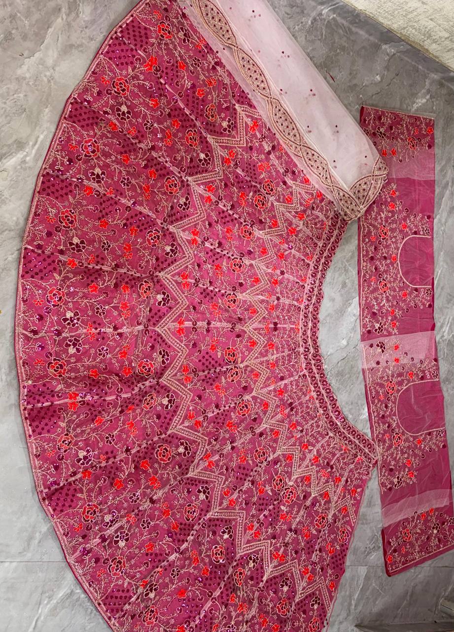 Pink Soft Net Full Flair Semi Stiched Lehenga Choli