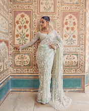 Load image into Gallery viewer, Bollywood Style Pista English Color Net Thread Work Saree
