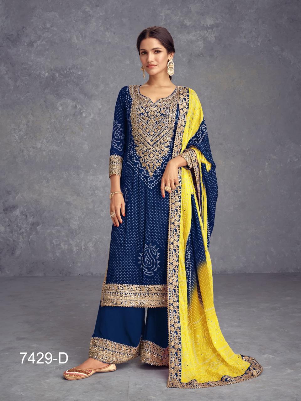 Full Stitched Chinon Silk Embroidered Plazo Suit