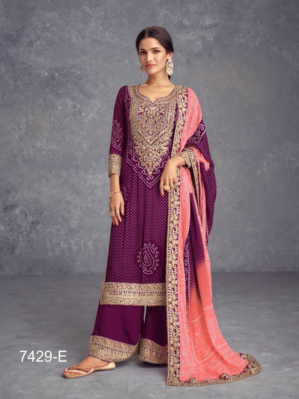 Full Stitched Chinon Silk Embroidered Plazo Suit