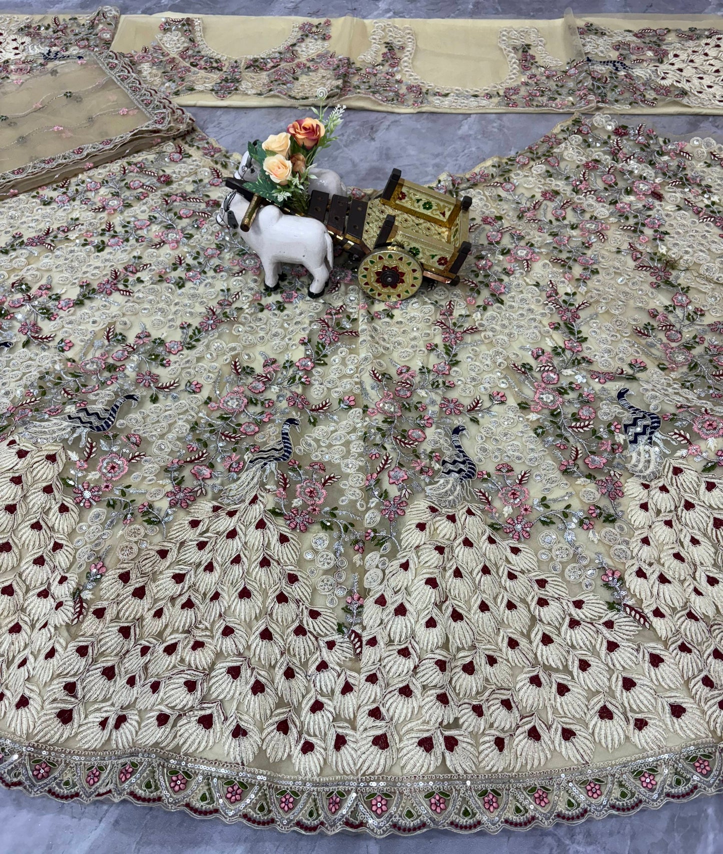 Skin Color Soft Net Heavy Codding Work Wedding Lehenga Choli