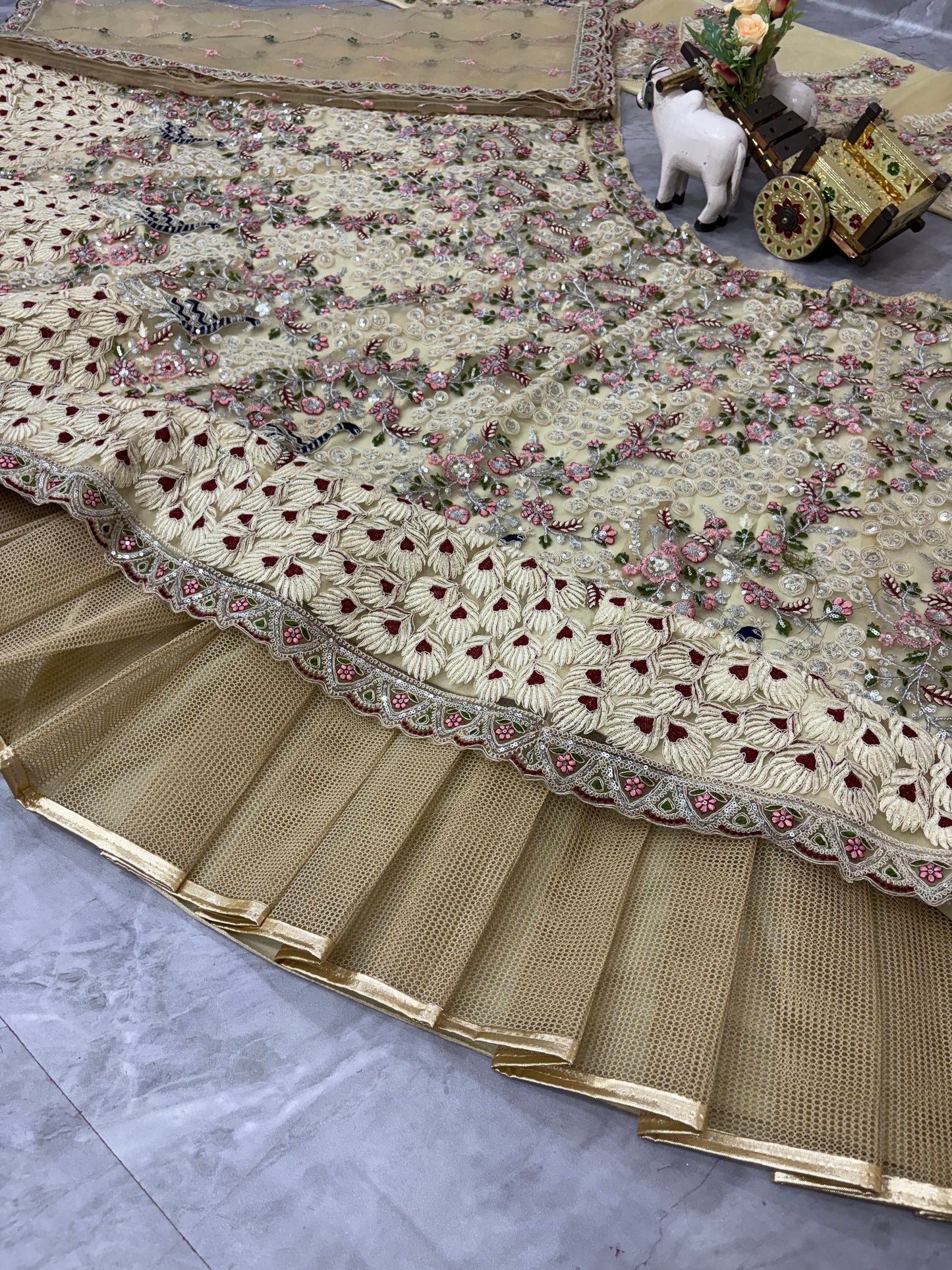 Skin Color Soft Net Heavy Codding Work Wedding Lehenga Choli