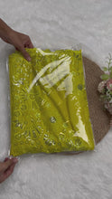 Load and play video in Gallery viewer, Green Color Tubby Silk Sequence Embroidered Work Saree
