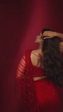 Load and play video in Gallery viewer, Red Soft Net Sequence Work Designer Saree With Embroidered Blouse

