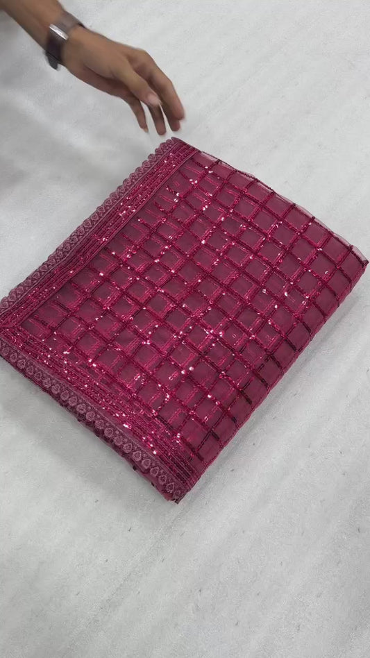 Party Wear Soft Net Sequence Work Pink Color Saree
