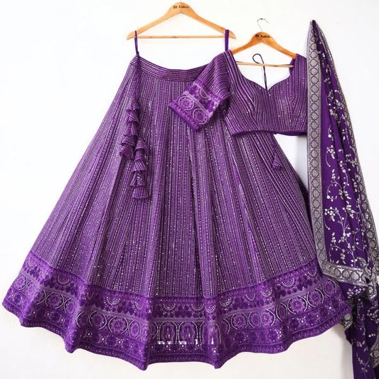 Purple Colour Heavy Embroidary Work Wedding Wear Lehenga