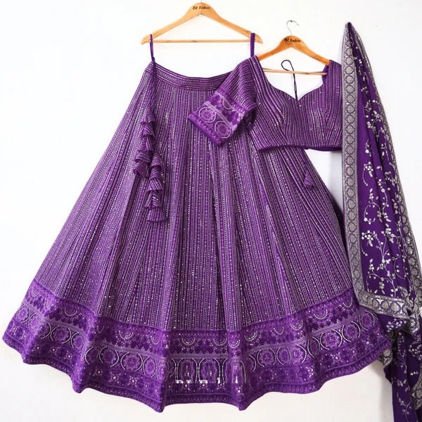 Purple Colour Heavy Embroidary Work Wedding Wear Lehenga