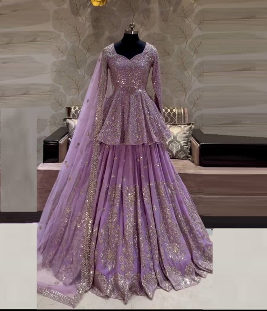 Purple Georgette Jari Embroidered Lehenga With Top