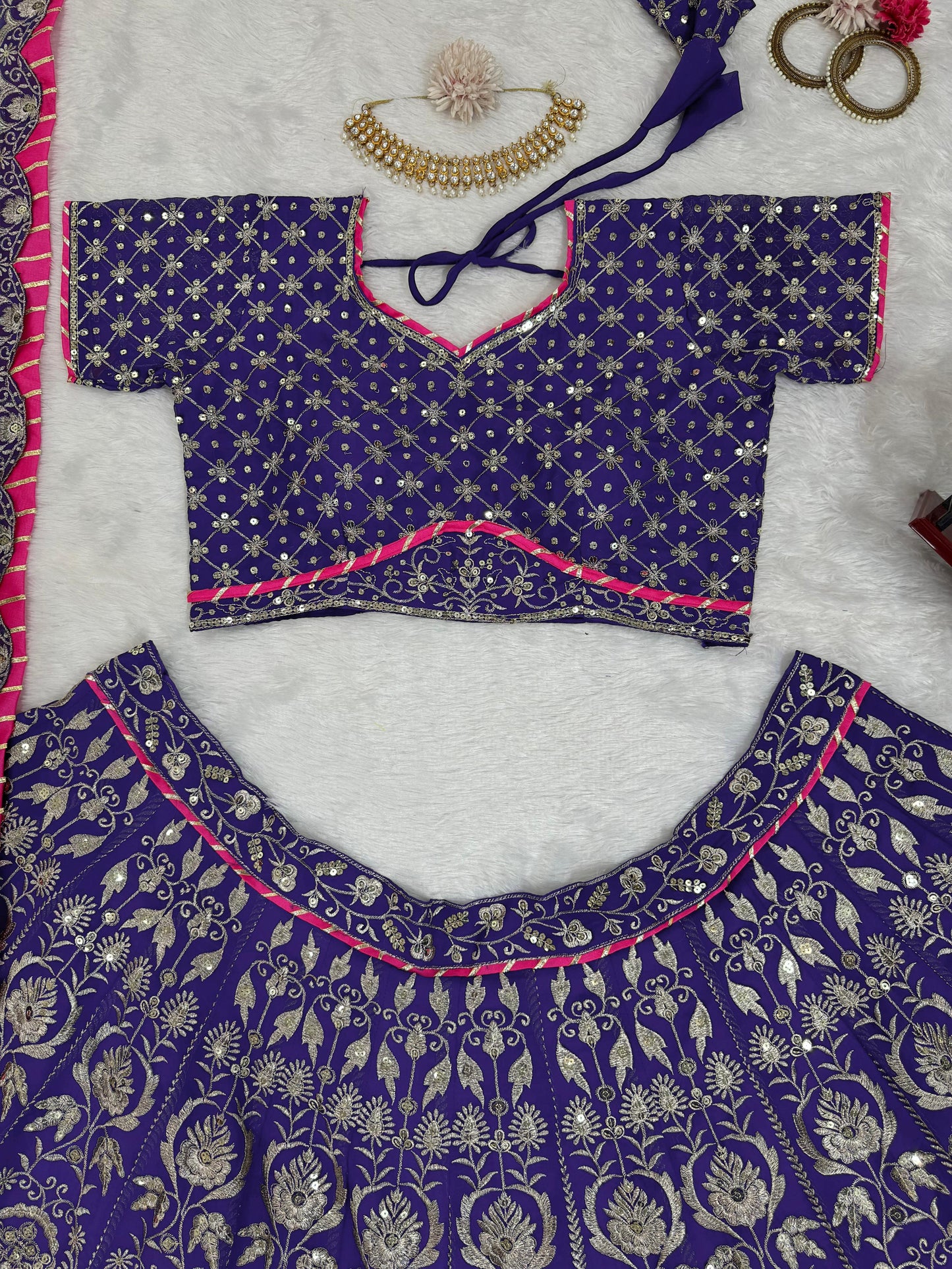 Purple Heavy Thread Sequence Work Designer Lehenga Choli