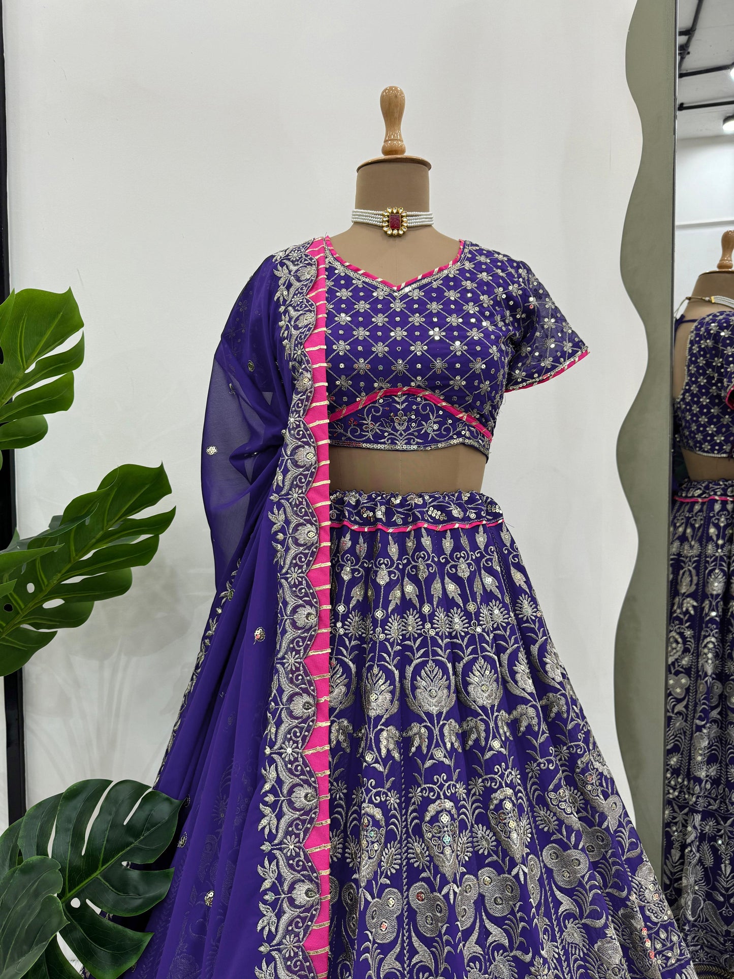 Purple Heavy Thread Sequence Work Designer Lehenga Choli