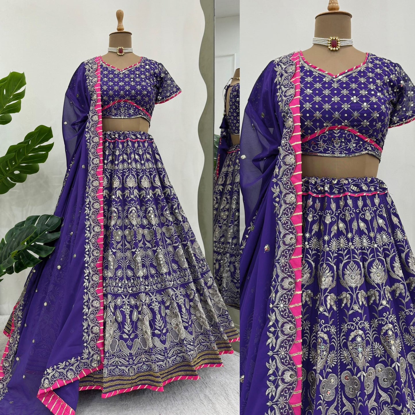 Purple Heavy Thread Sequence Work Designer Lehenga Choli