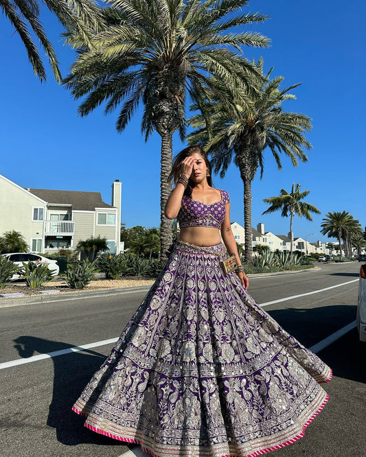 Purple Heavy Thread Sequence Work Designer Lehenga Choli