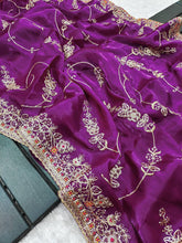 Load image into Gallery viewer, Purple Jimmi Chu Silk Embroidered Saree Blouse
