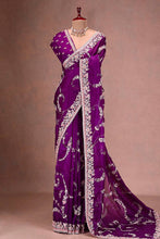 Load image into Gallery viewer, Purple Jimmi Chu Silk Embroidered Saree Blouse
