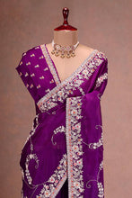 Load image into Gallery viewer, Purple Jimmi Chu Silk Embroidered Saree Blouse
