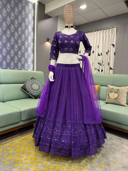 Purple Georgette Embroidered Lehenga Choli