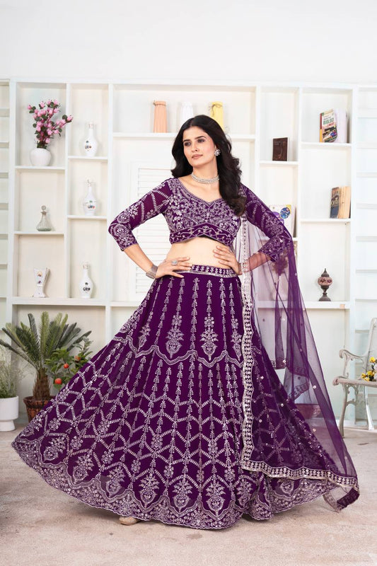 Purple Color Heavy Embroidered Work Lehenga Choli