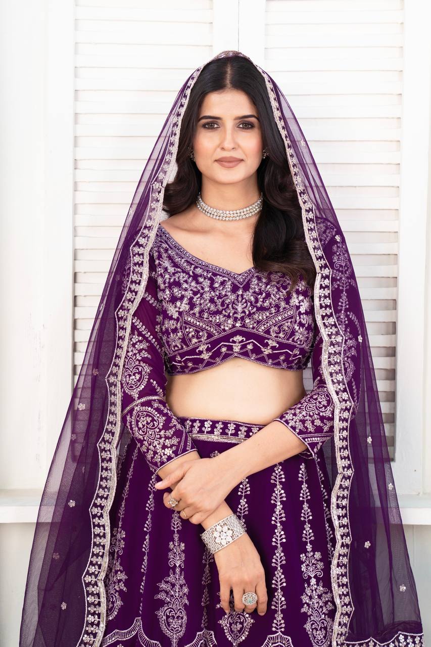Purple Color Heavy Embroidered Work Lehenga Choli