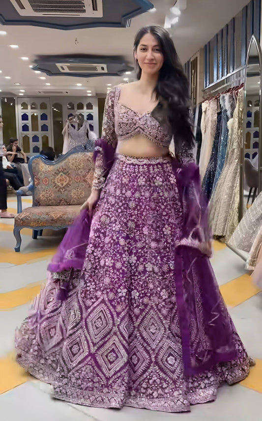 Purple Color Soft Net Heavy Work Lehenga Choli