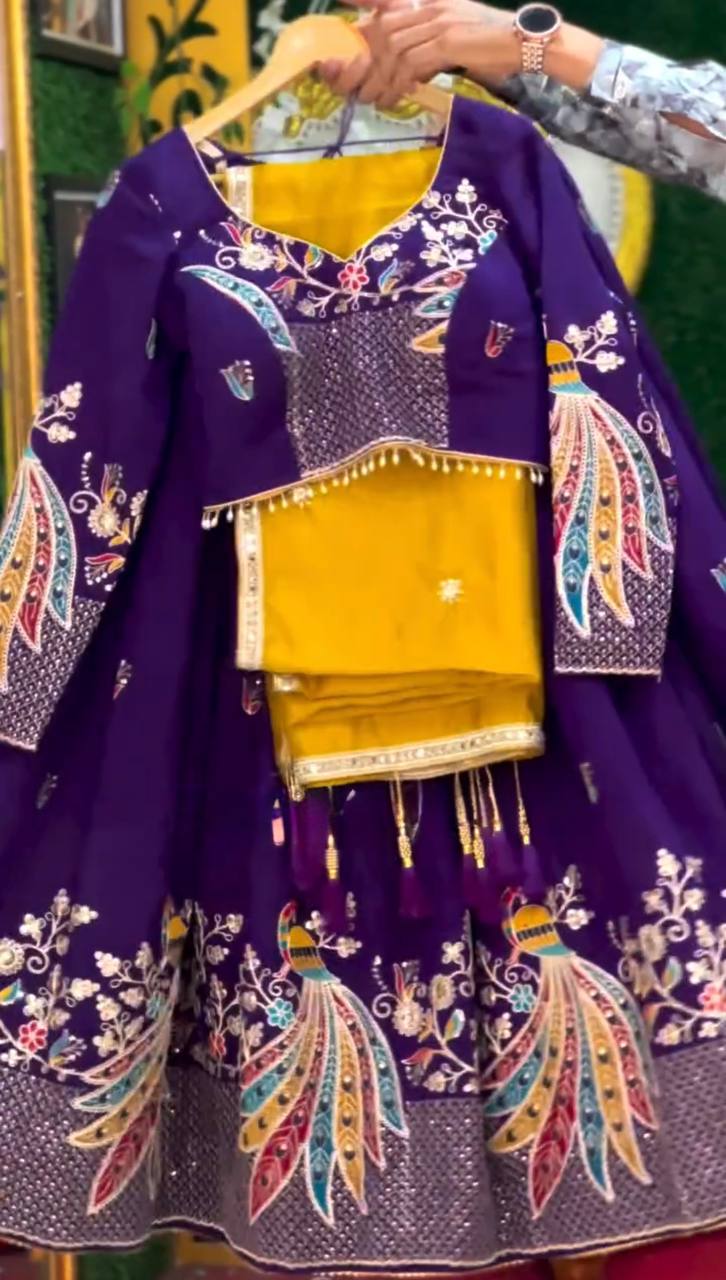 Purple Peacock Work Thread And Sequence work Lehenga Choli