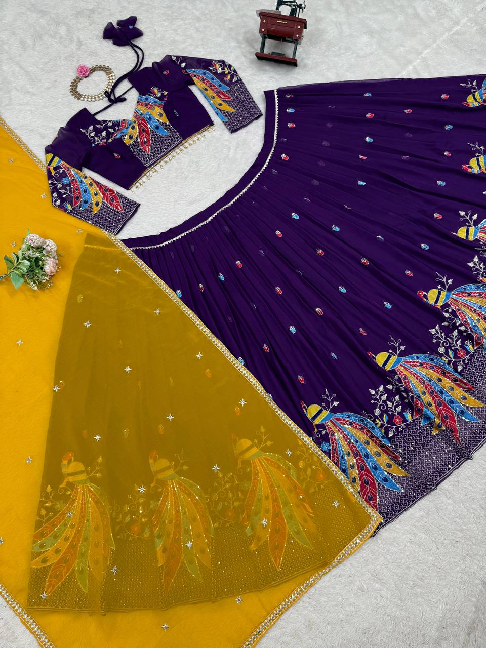 Purple Peacock Work Thread And Sequence work Lehenga Choli