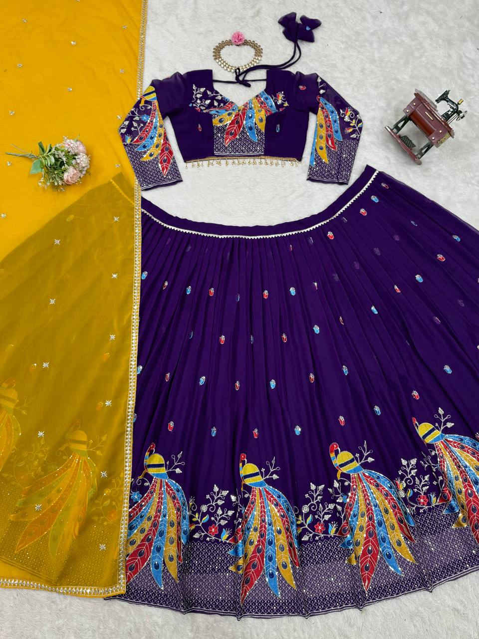 Purple Peacock Work Thread And Sequence work Lehenga Choli