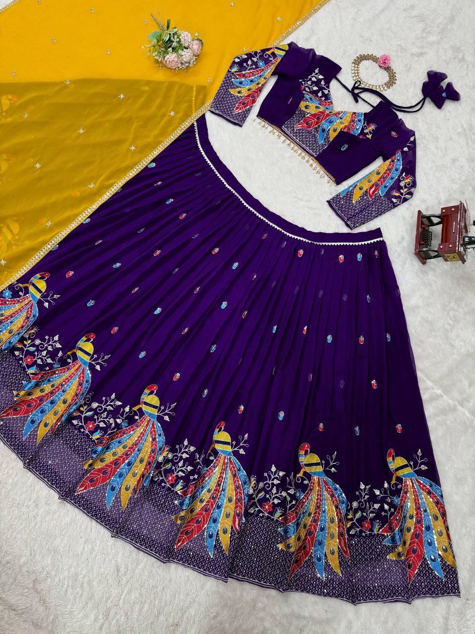 Purple Peacock Work Thread And Sequence work Lehenga Choli
