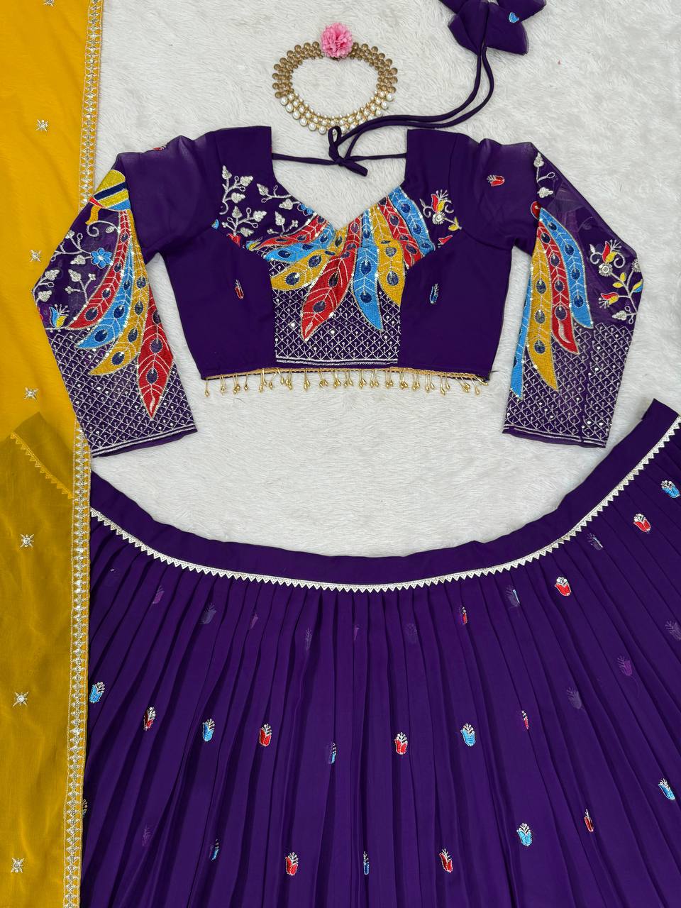 Purple Peacock Work Thread And Sequence work Lehenga Choli