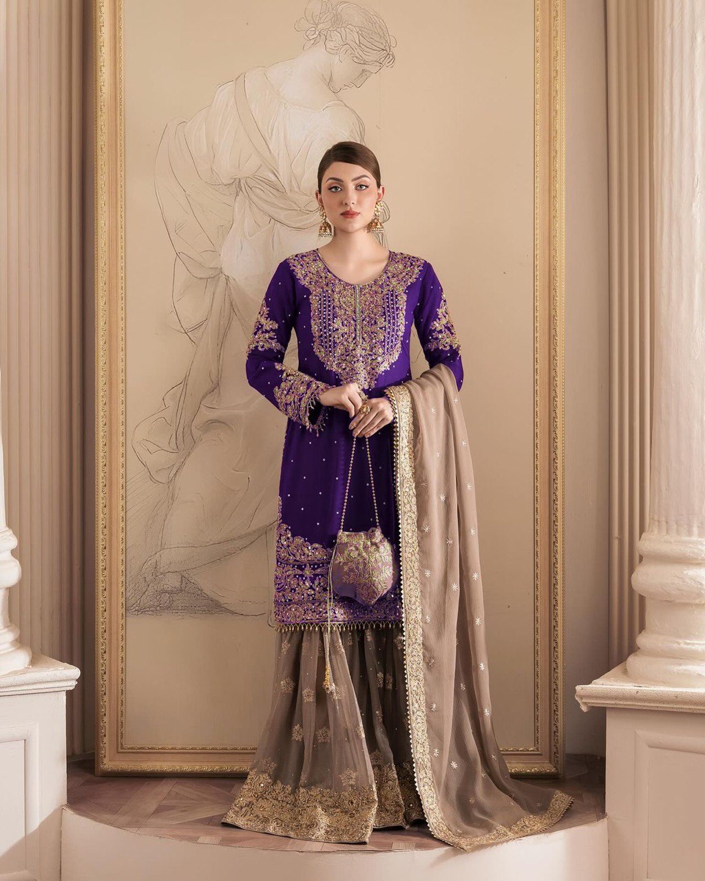 Purple Color Georgette Full Stiched Sharara Suit