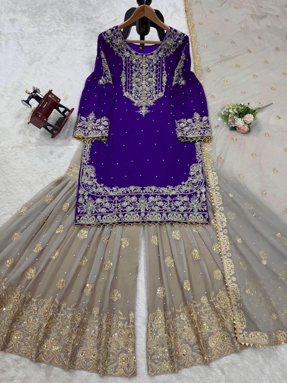 Purple Color Georgette Full Stiched Sharara Suit